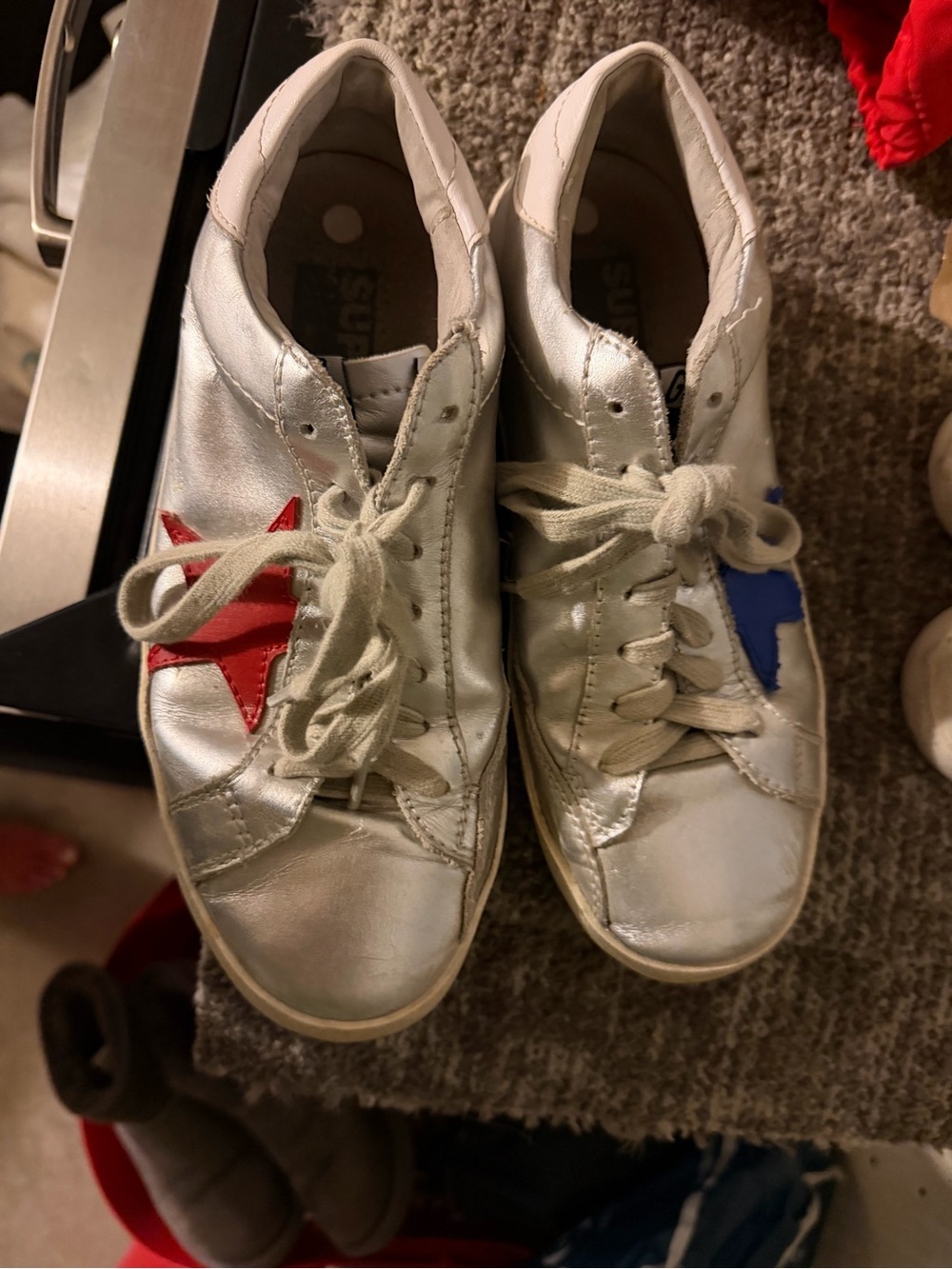 Golden Goose White Sneakers with Blue and Red Star Accents - Picture 6 of 8
